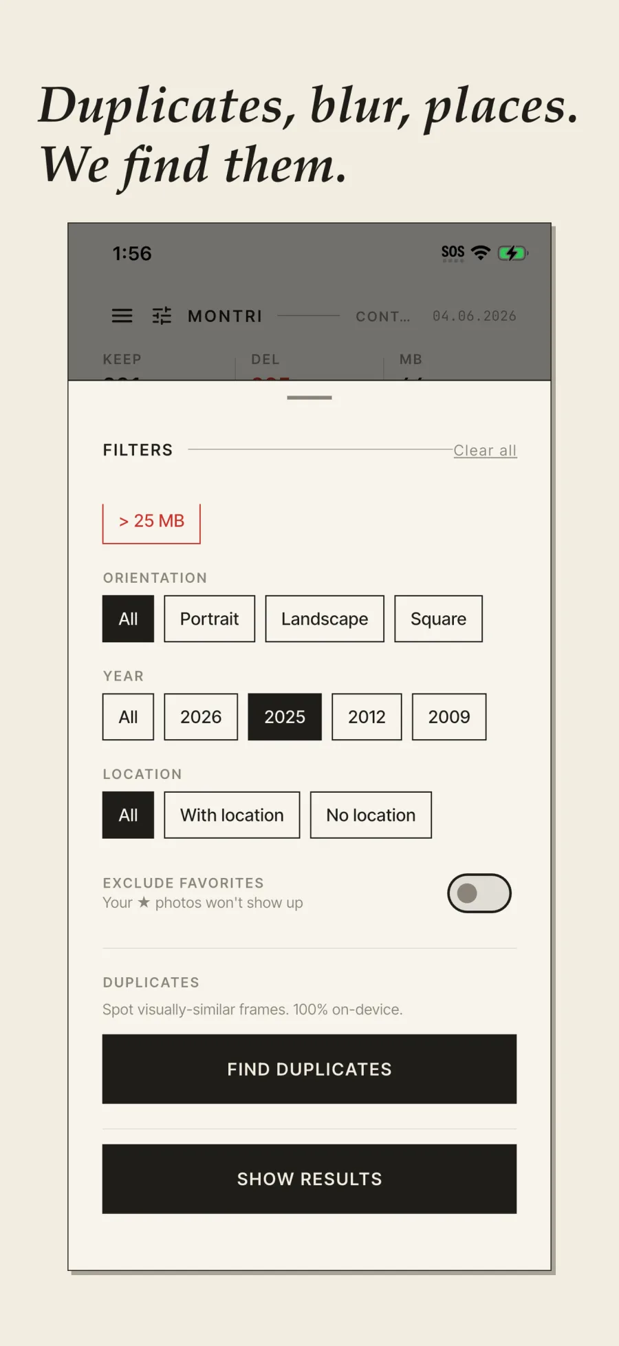 MonTri filters for year, orientation, places and duplicates