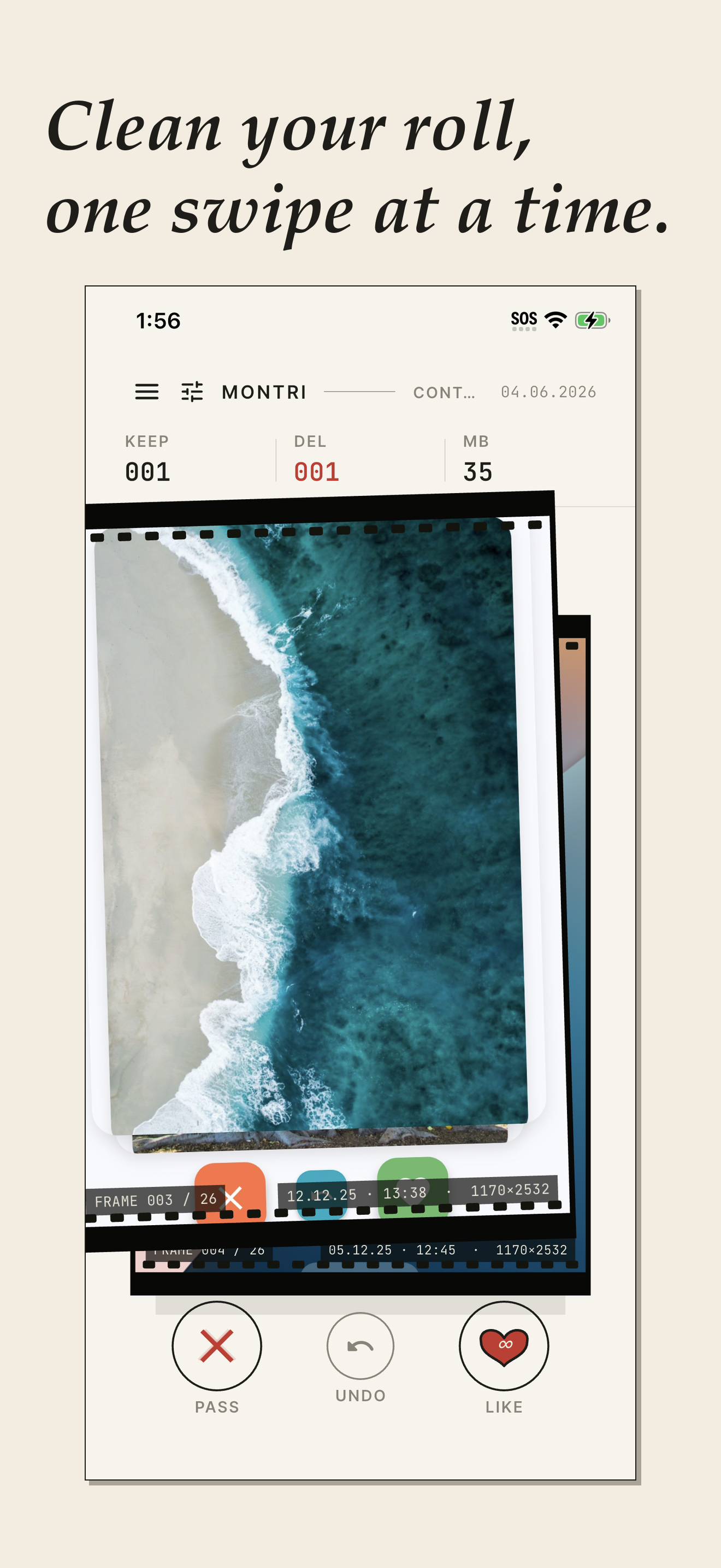 MonTri swipe sorting screen